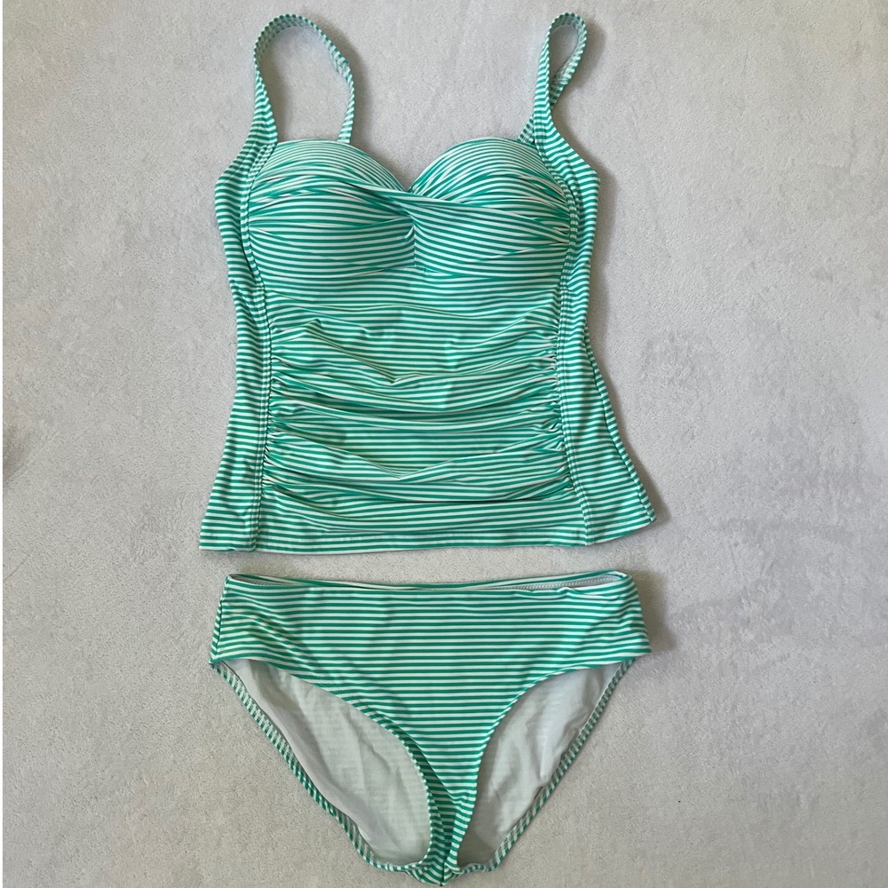 bond-eye Australia Torino Stripe Aqua Striped Tankini Set Ruched Swimsuit sz 8US